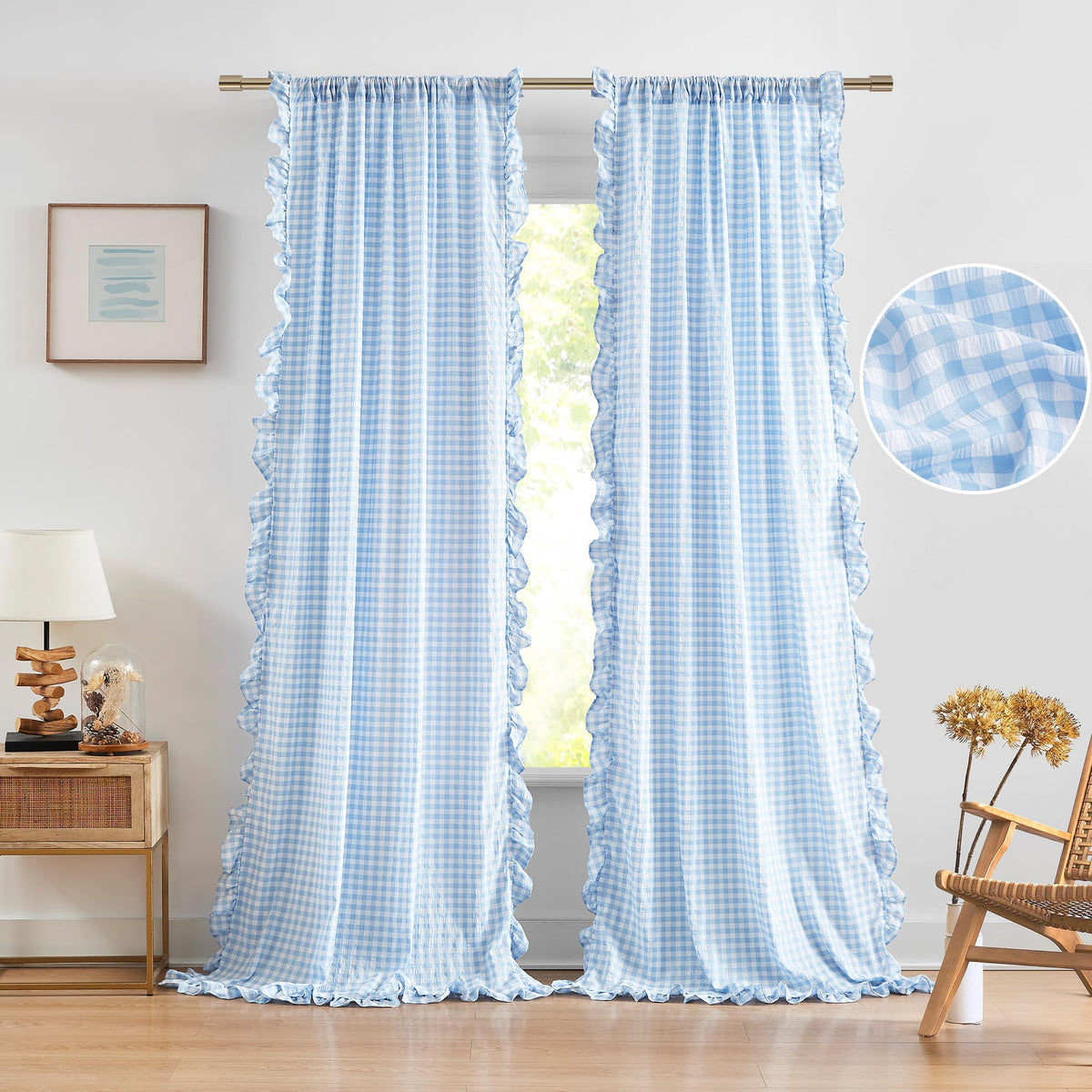 ZJDECOR Brown White Buffalo Plaid Curtains 84 Inches Long for Bedroom