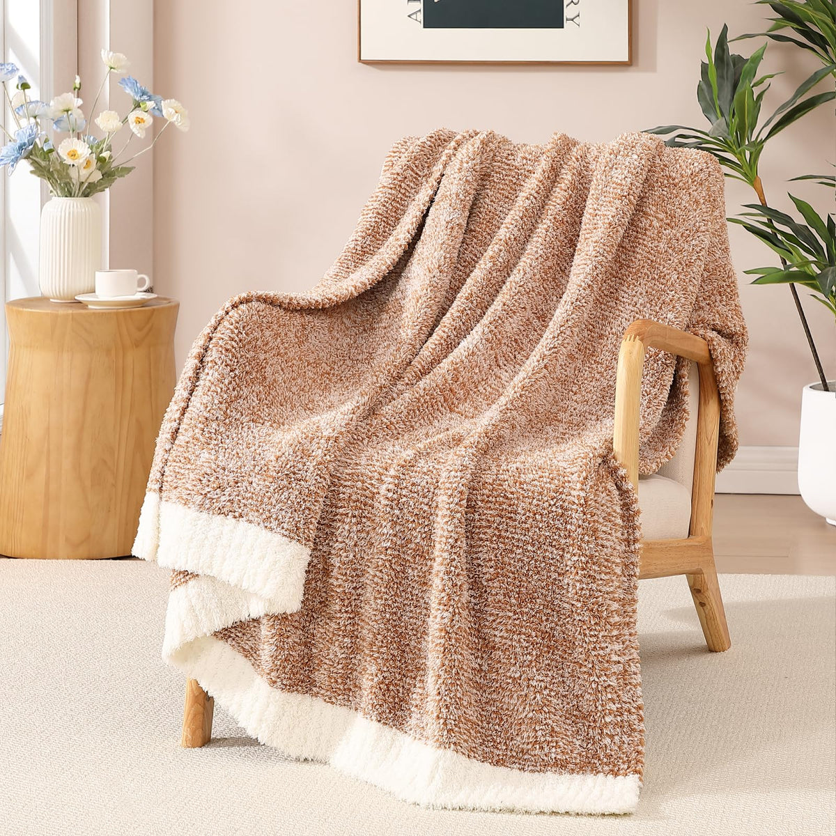 WRENSONGE Soft Checkered Throw Blanket for Couch-Cozy Warm Knitted Blankets
