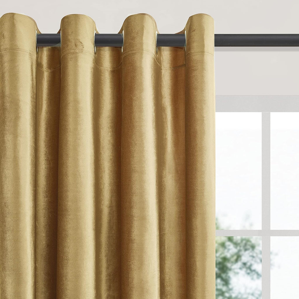 BULBUL Velvet Gold Grommet Blackout Curtains 84 inch Length for Living Room