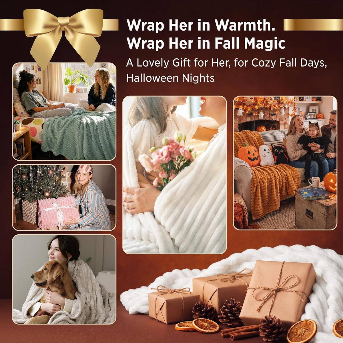 Bedsure GentleSoft White Throw Blanket for Couch - Halloween Fall Decorations for Home Living Room Decor, Cozy Fleece Fall Blanket for Sofa, Birthday Gifts for Women Mom Her, Off White, 50x60 Inches