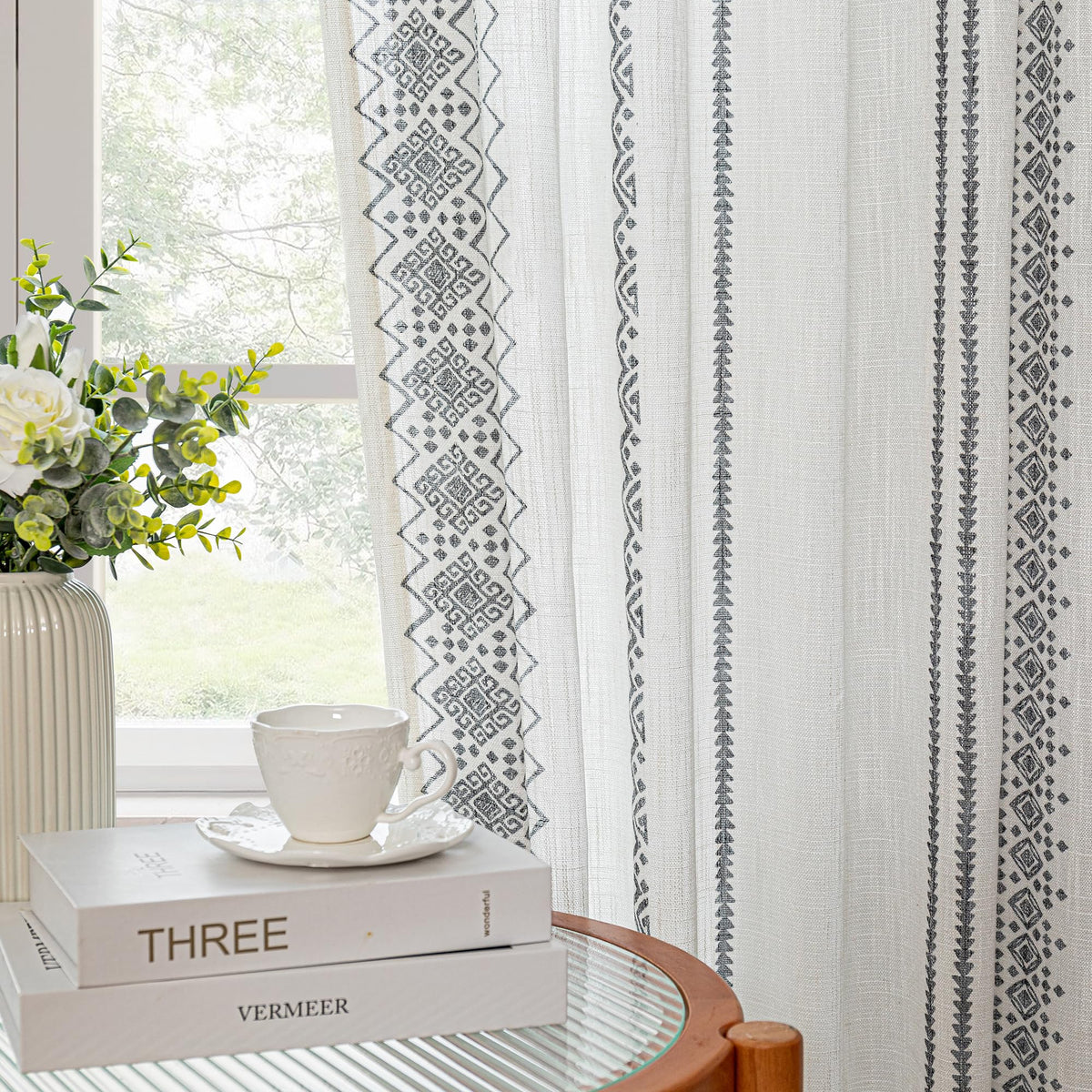 MEETSKY Sage Green Curtains 72 Inches Long 2 Panels Boho Curtains for Living Room Light Filtering Patterned Drapes for Bedroom Linen Style Back Tab Leaf Print Window Treatment, 50” Wide Each Panel