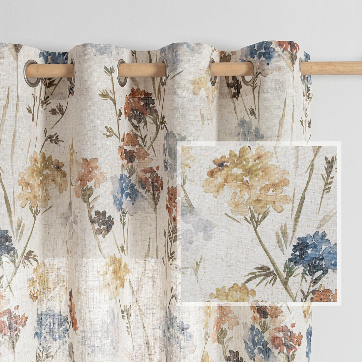 MYSKY HOME Floral Curtains 72 inch for Living Room Linen Semi Sheer Light Filtering Privacy Protect Lightweight Drapes Decor Farmhouse Soft Touch for Dining Room, Yellow, 52" Wide, 2 Panels