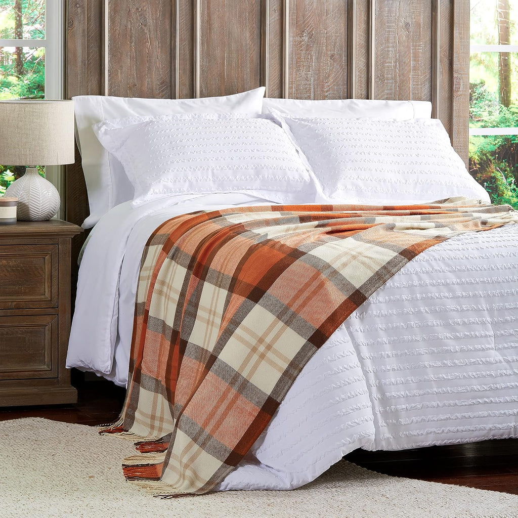 Lavish Home Oversized Throw Blanket for Couch, Spice Orange Plaid,60” x 70”