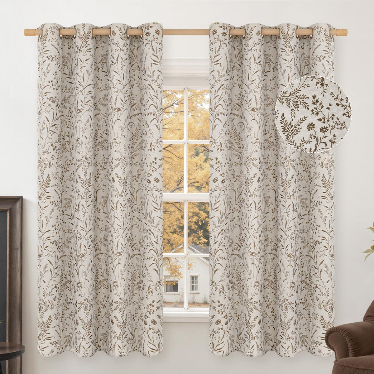 BGment Green Leaf Linen Curtains for Living Room 84 Inch Length 2 Panels