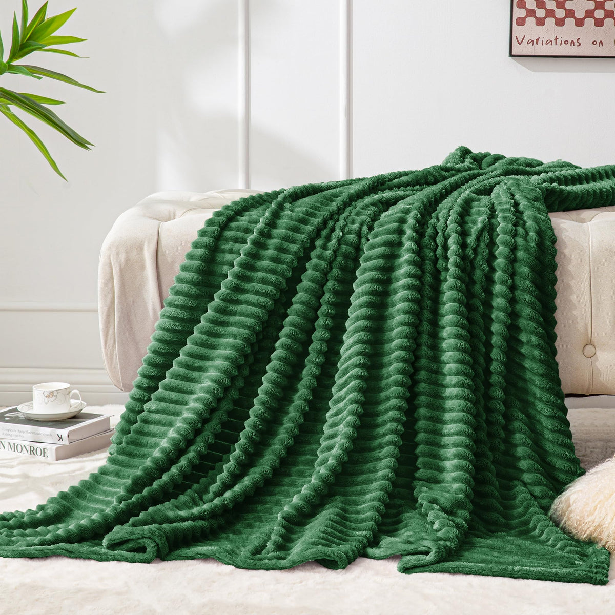 BEDELITE 3D Ribbed Jacquard Pink Fleece Throw Blanket for Couch, 50x60 Inch