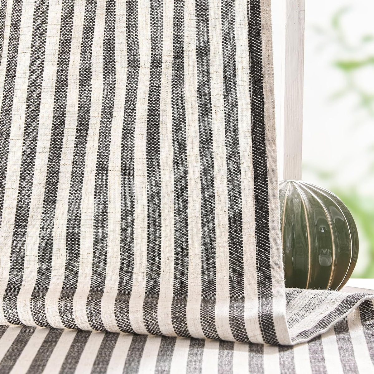 jinchan Linen Curtains 84 Inch Taupe Grey Stripe on Beige Grommet 2 Panels