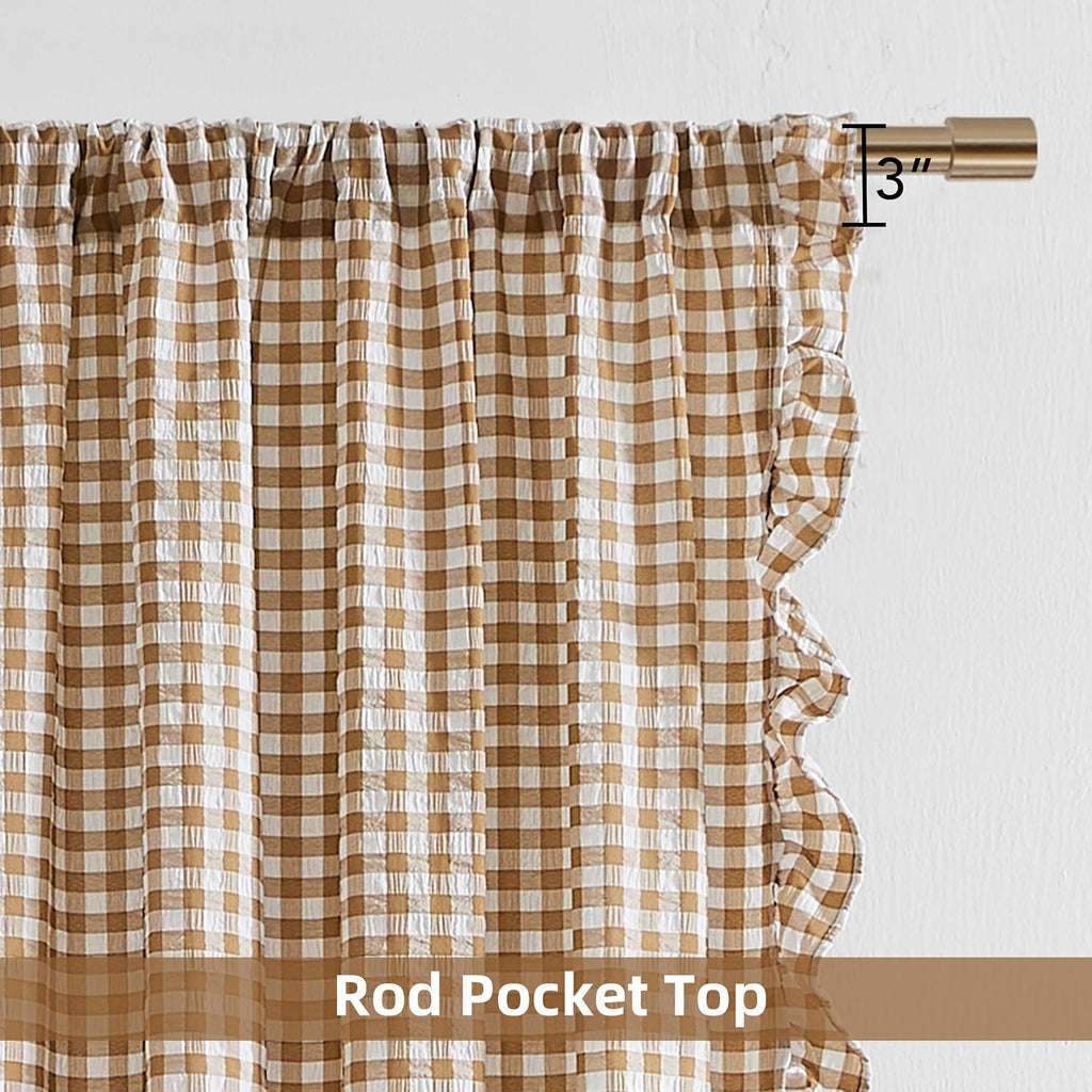 ZJDECOR Brown White Buffalo Plaid Curtains 84 Inches Long for Bedroom