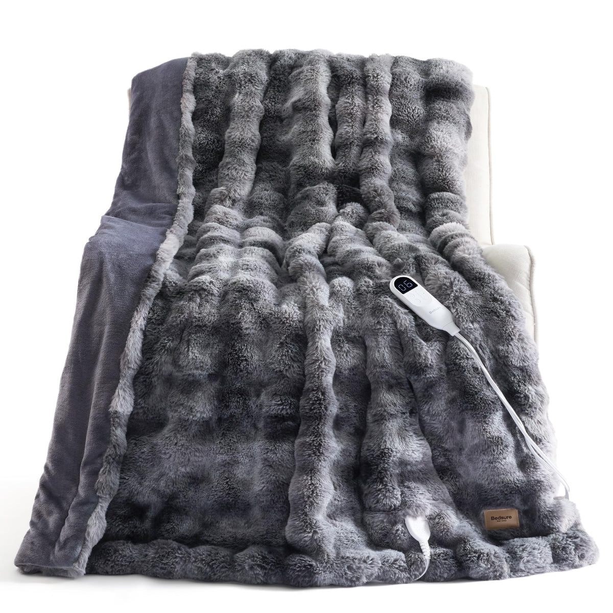Bedsure Heated Blanket Electric Throw - Thick Striped Fast Heating Electric Blanket with Preheat Function, 6 Heat & 6 Timer (Up to 10H), 8H Auto Off, ETL Certified, Gifts for Women (50"x60", White)