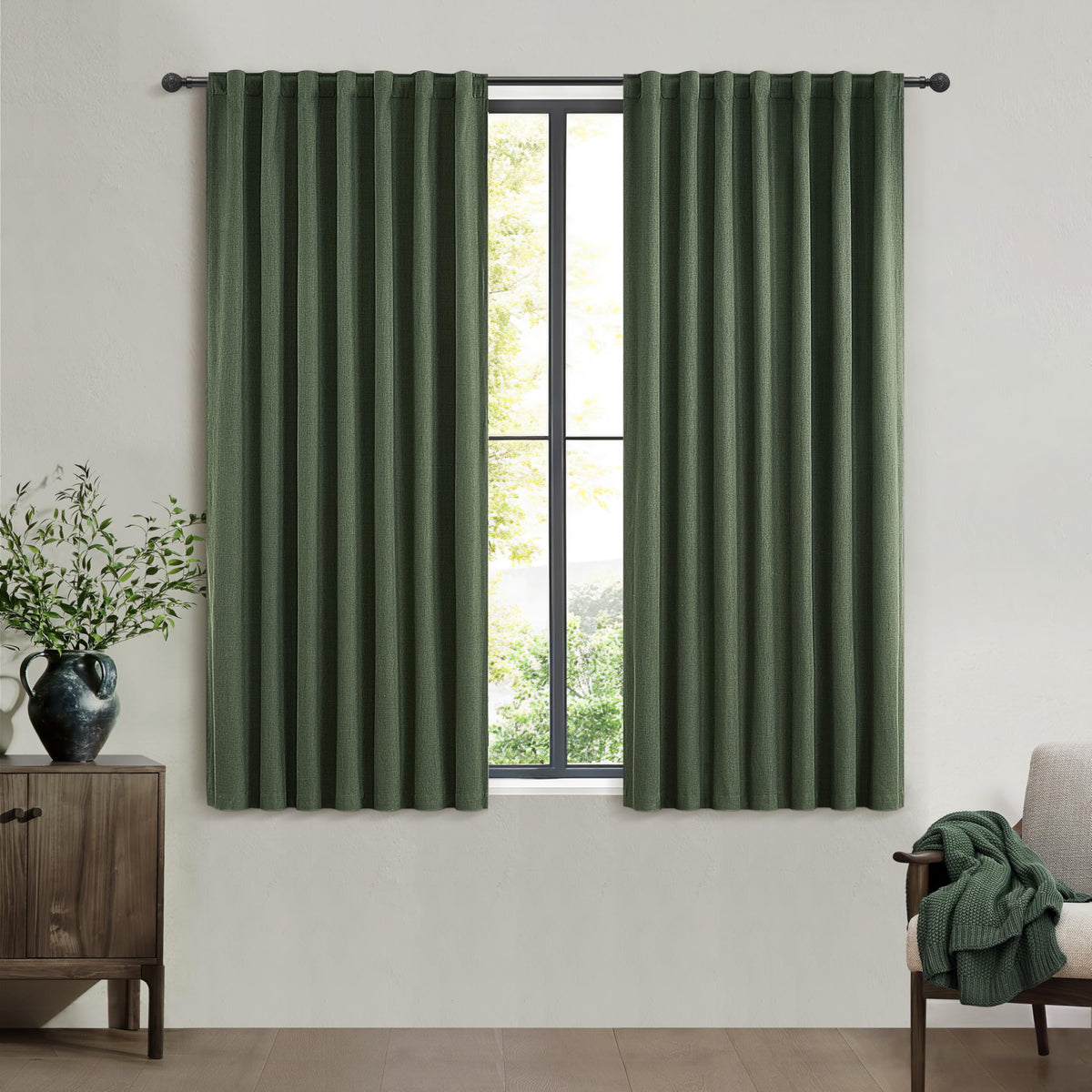 100% Blackout Curtains 84 Inch Length 2 Panels Set Farmhouse Style for Bedroom Windows/Living Room Thermal Insulated Neutral Boho Drapes Linen Blend Natural Ivory 7ft Long Hook Belt Pleated/Back Tab