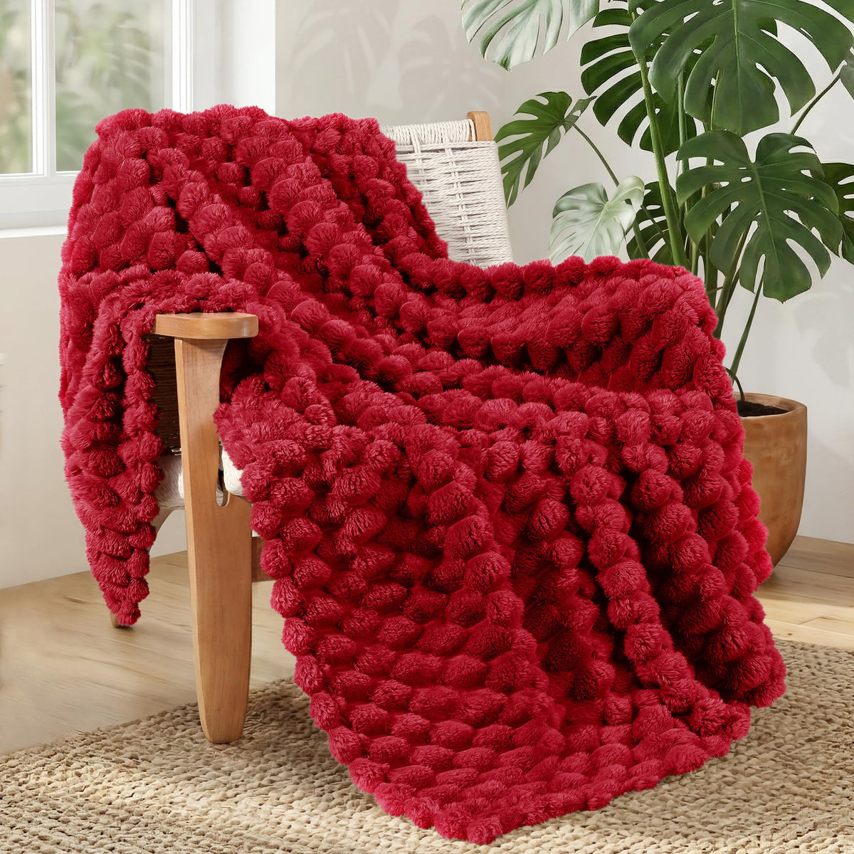 Whale Flotilla Soft 3D Jacquard Fleece Throw Blanket for Couch & Bed, Ivory
