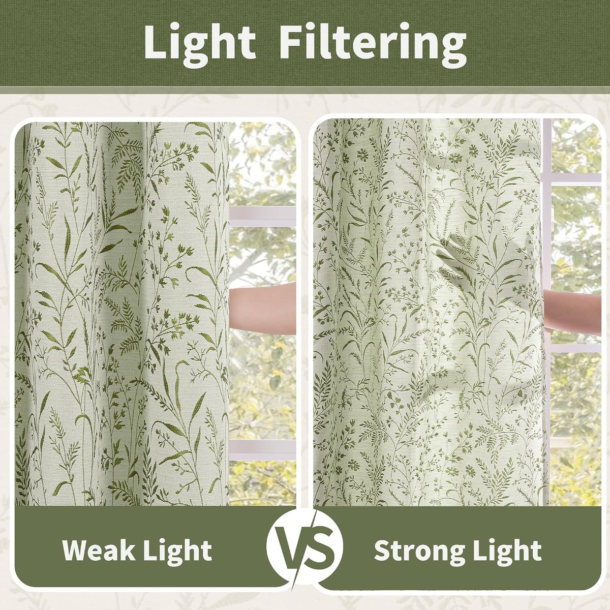 BGment Green Leaf Linen Curtains for Living Room 84 Inch Length 2 Panels