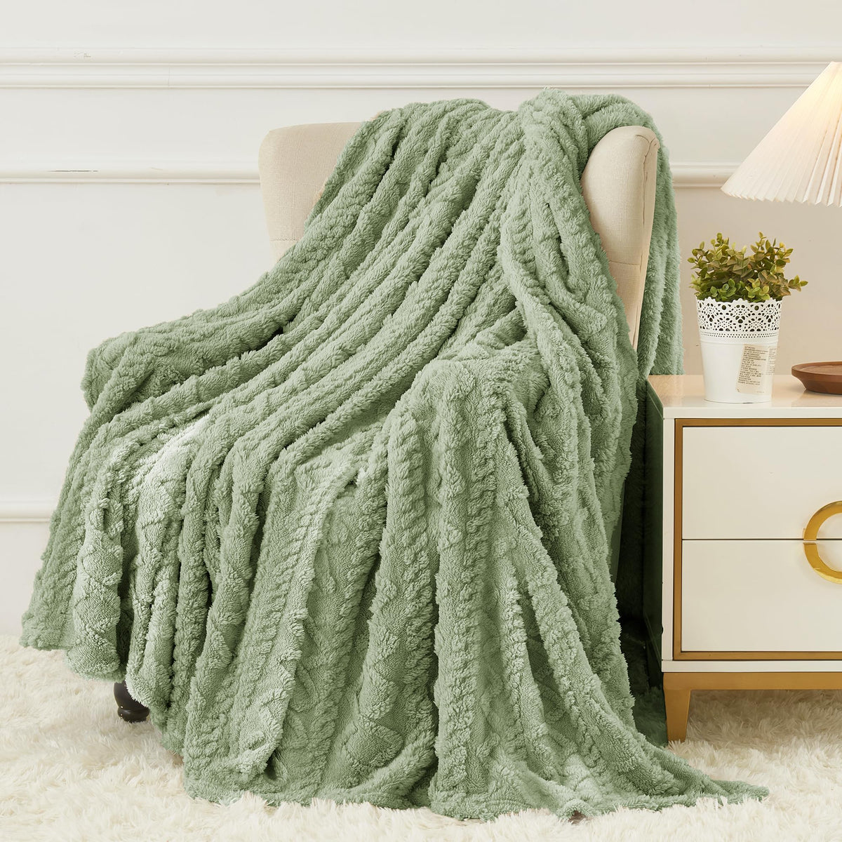 Aganear Fleece Throw Blanket for Couch, Fall Boho Blankets,50"x60" Khaki