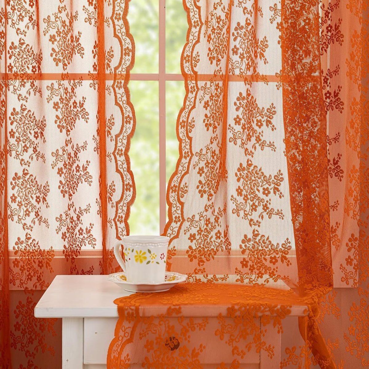 YJ YANJUN Vintage Lace Curtains 84 Inches Long-Victorian Floral Pattern Ivory Sheer Curtain Panels for Living Room Bedroom French Door, Light Filtering Drapes, 2 Panels 52W x 84L Cream