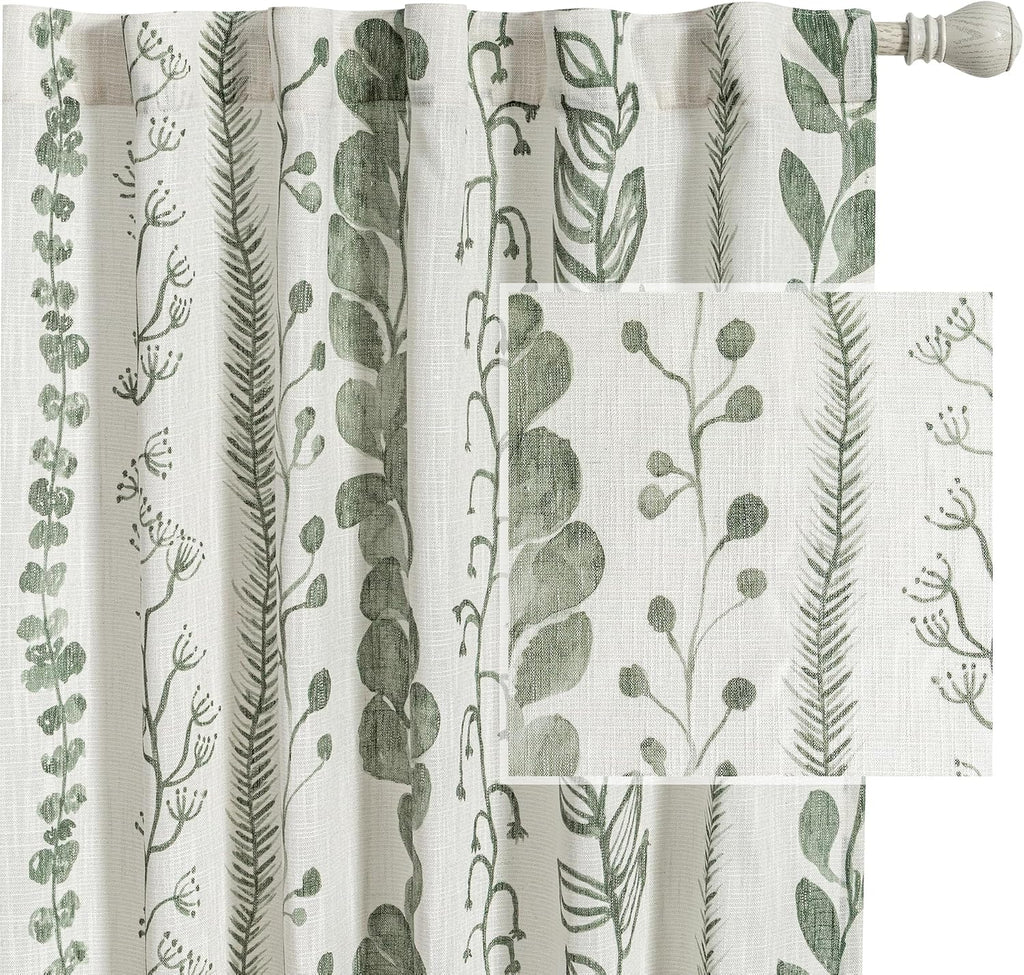 MEETSKY Sage Green Curtains 72 Inches Long 2 Panels Boho Curtains for Living Room Light Filtering Patterned Drapes for Bedroom Linen Style Back Tab Leaf Print Window Treatment, 50” Wide Each Panel