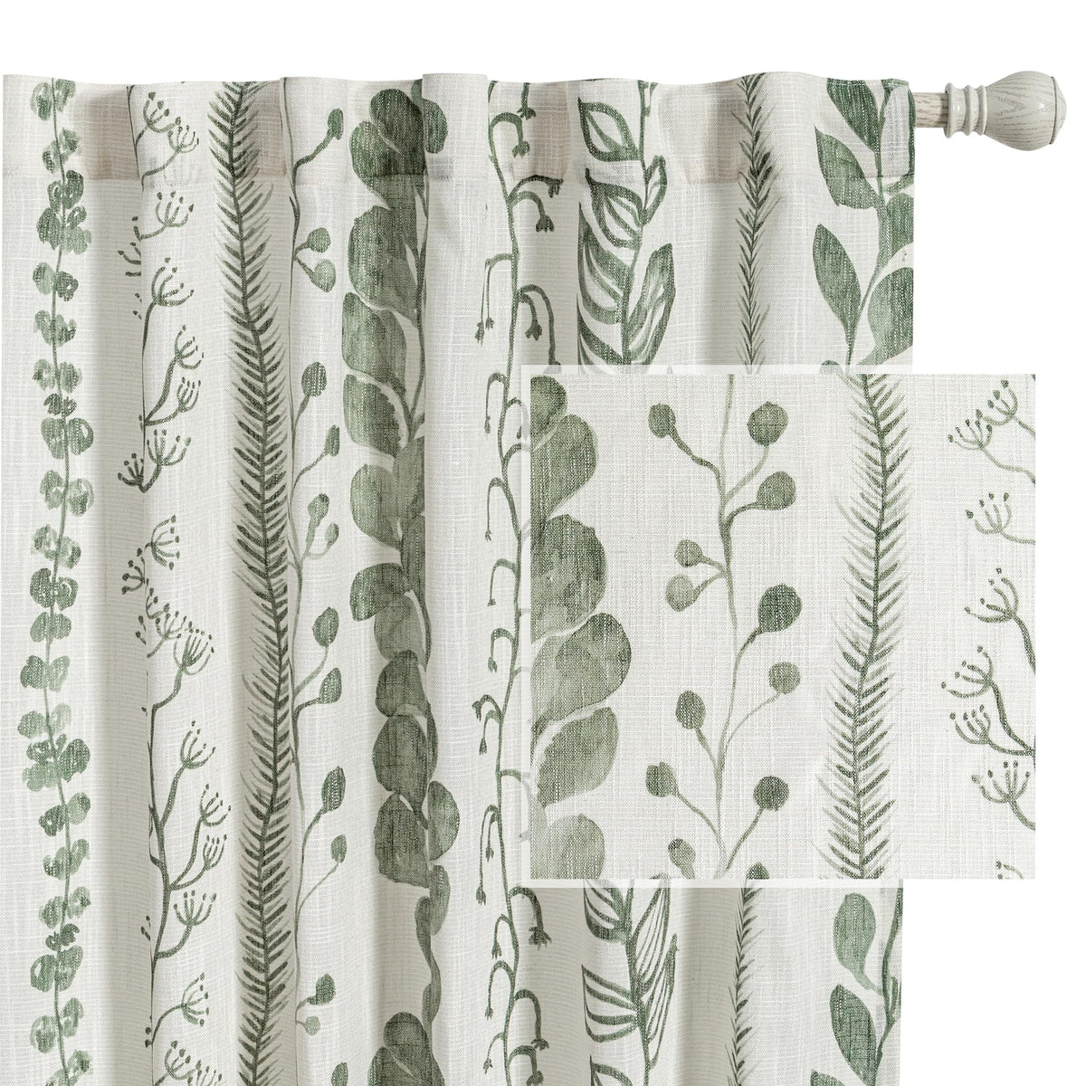 MEETSKY Sage Green Curtains 72 Inches Long 2 Panels Boho Curtains for Living Room Light Filtering Patterned Drapes for Bedroom Linen Style Back Tab Leaf Print Window Treatment, 50” Wide Each Panel