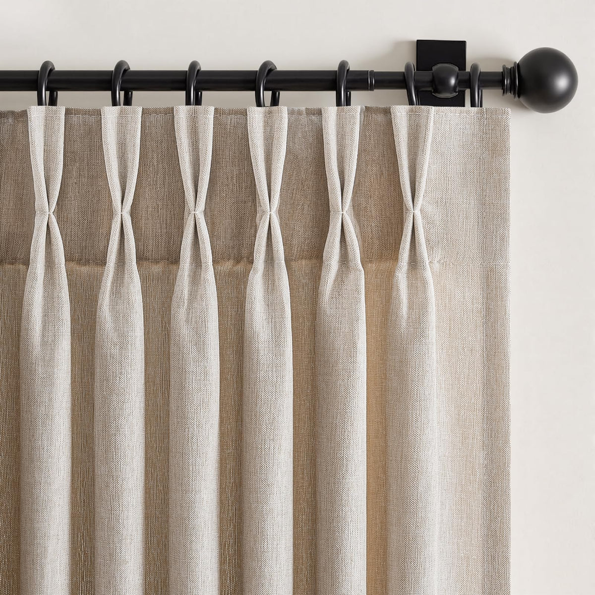 96 Inches Long Pinch Pleated Semi Sheer Curtains,Natural Linen Blended Light Filtering Window Curtains 96 Length for Living Room Bedroom Pinch Pleat Drapes with Hooks 2 Panels 72" Wx96 L