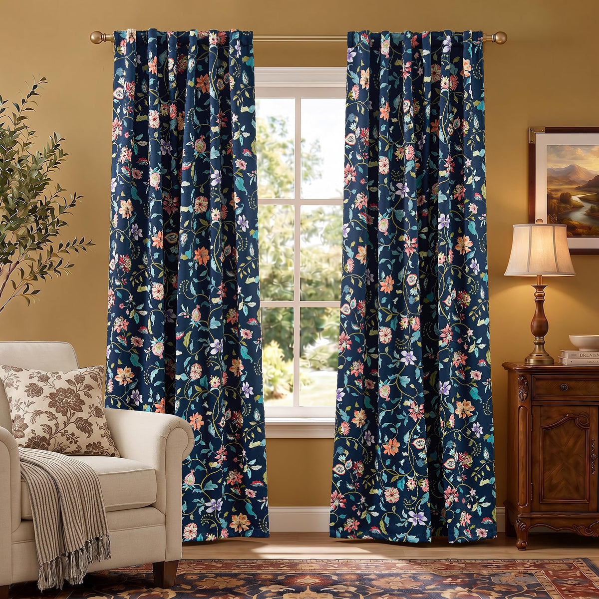 jinchan Beige Boho Floral Blackout Curtains 84 Inch Grommet 4 Panels