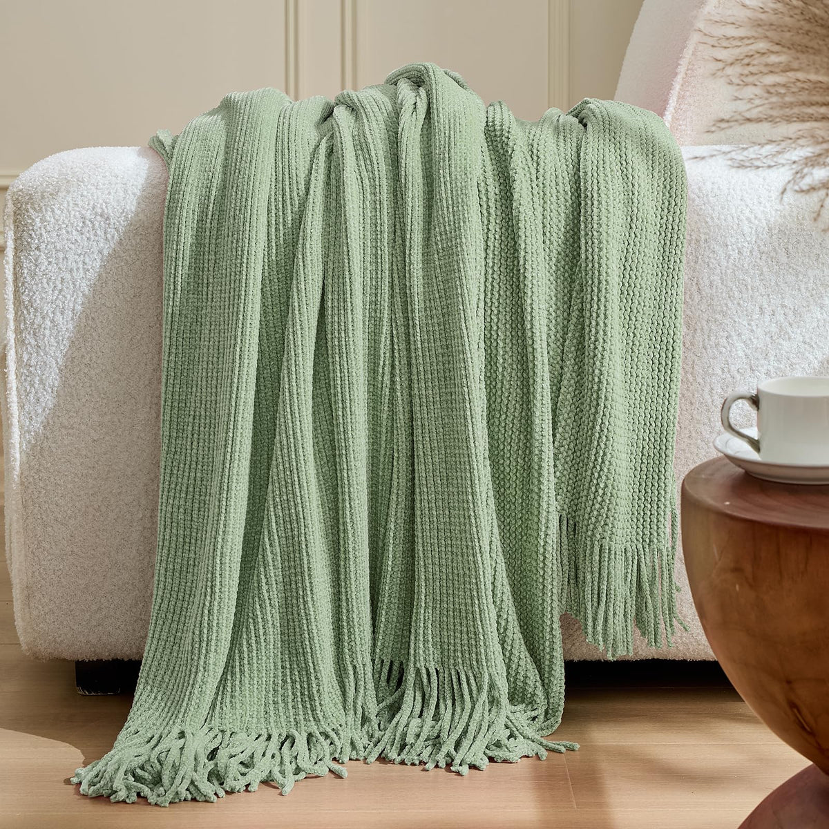 inhand Off White Knitted Throw Blanket for Couch and Bed, 50"x60"