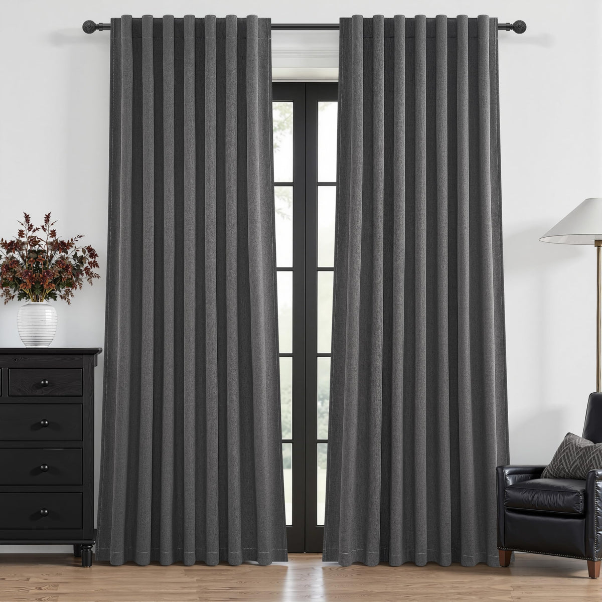 100% Blackout Curtains 84 Inch Length 2 Panels Set Farmhouse Style for Bedroom Windows/Living Room Thermal Insulated Neutral Boho Drapes Linen Blend Natural Ivory 7ft Long Hook Belt Pleated/Back Tab