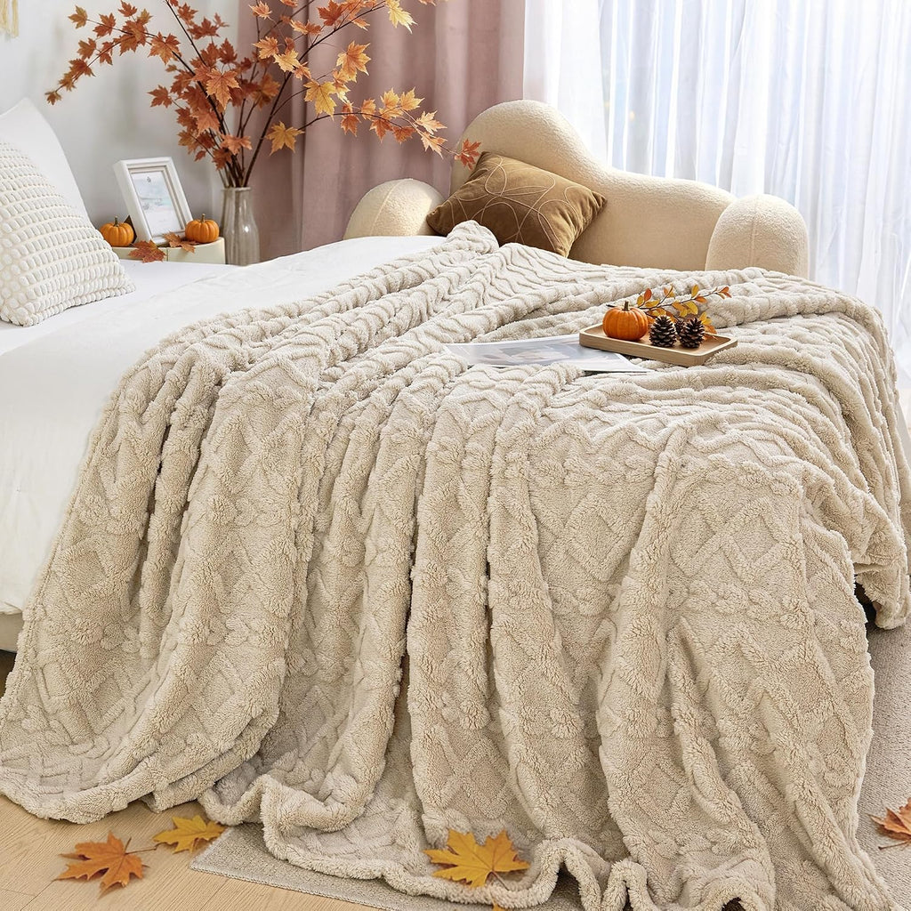 Aganear Fleece Throw Blanket for Couch, Fall Boho Blankets,50"x60" Khaki