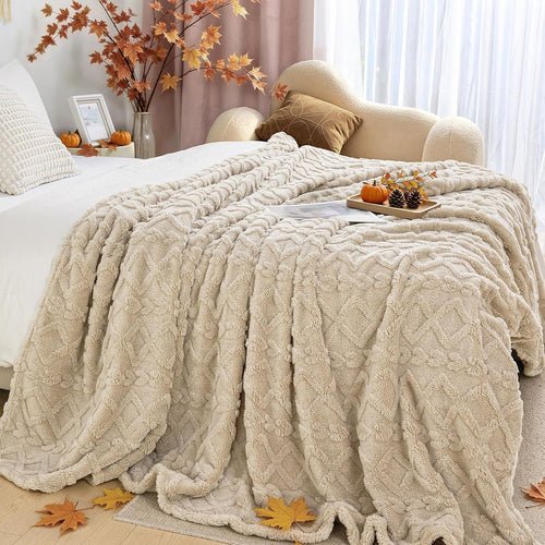 Aganear Fleece Throw Blanket for Couch, Fall Boho Blankets,50"x60" Khaki