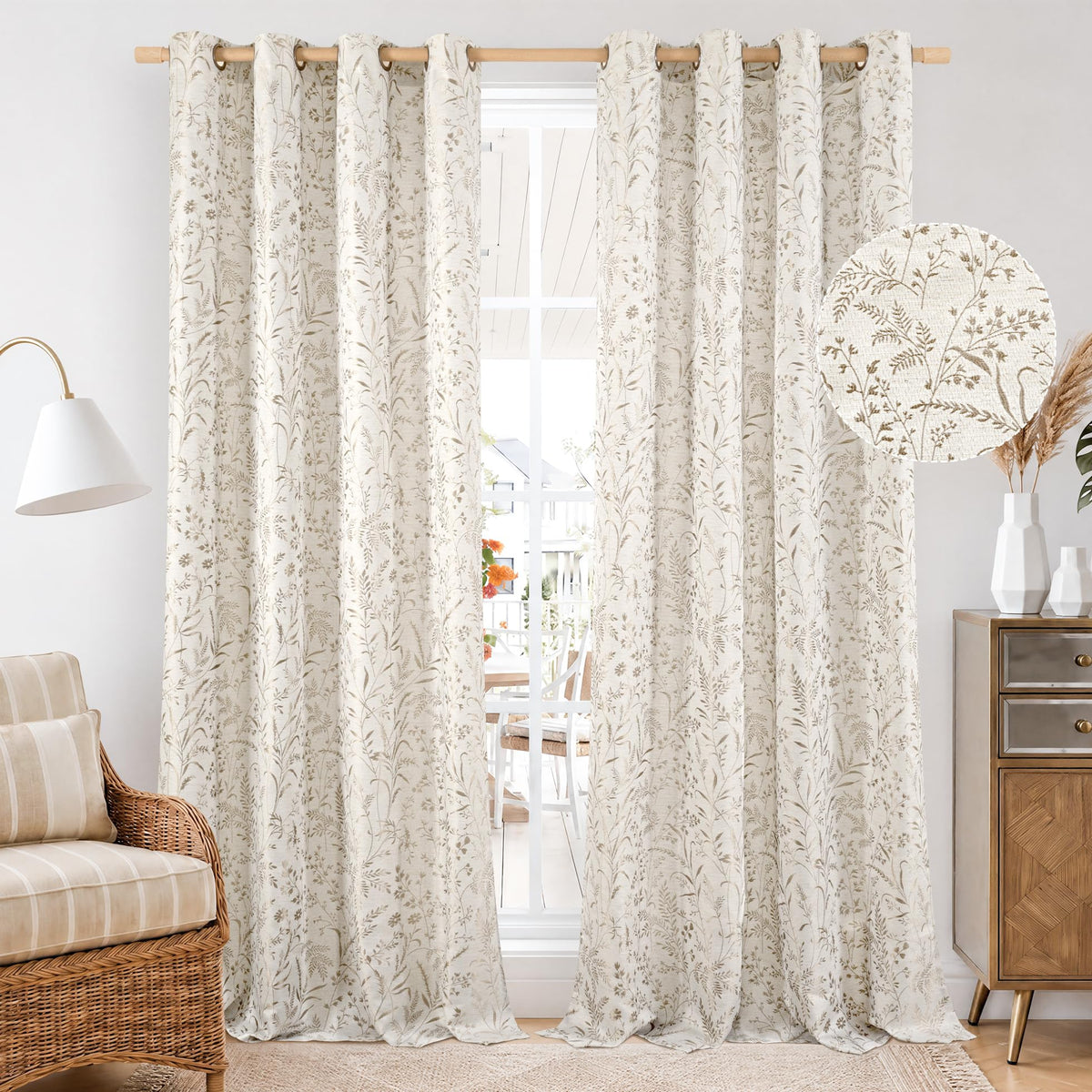 BGment Green Leaf Linen Curtains for Living Room 84 Inch Length 2 Panels