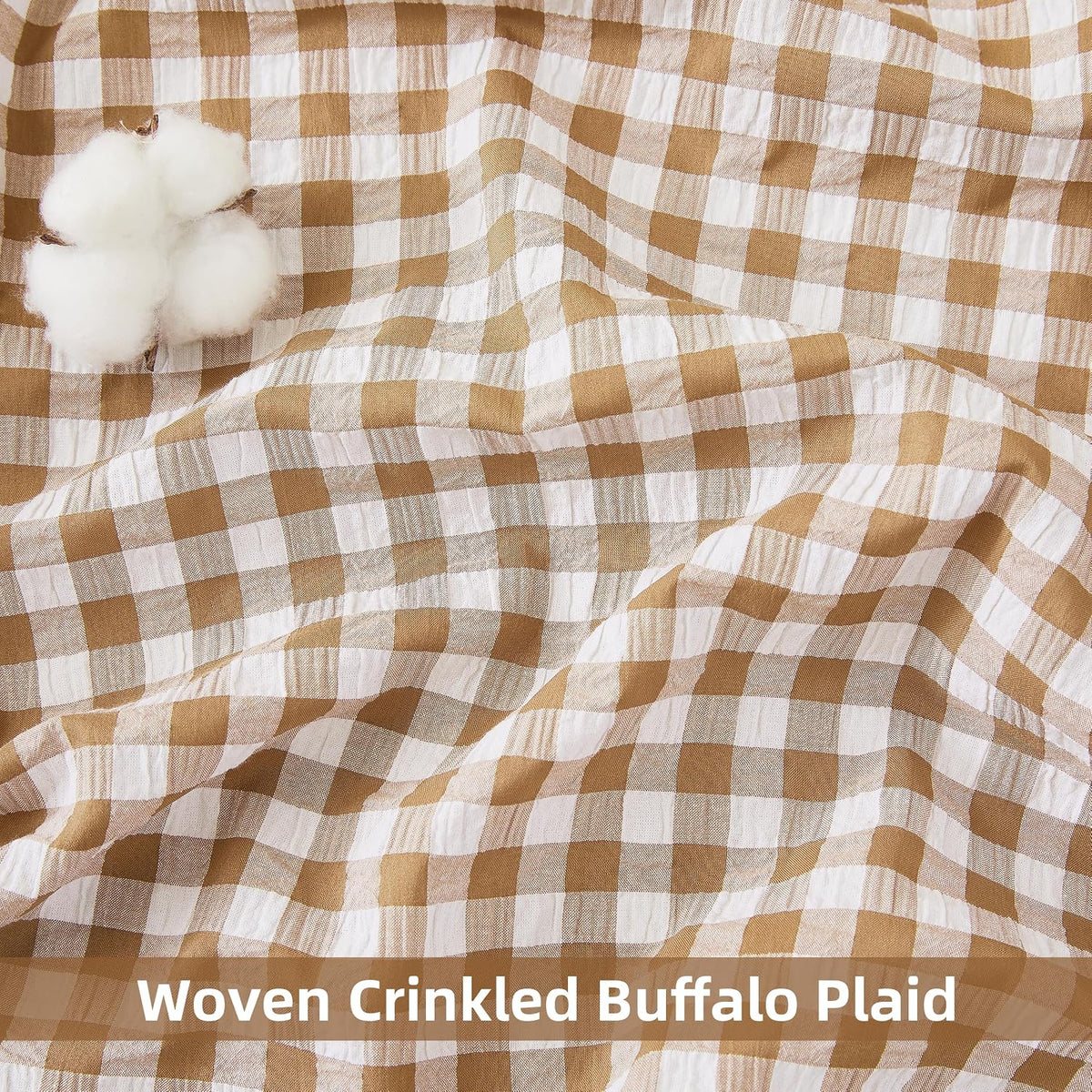 ZJDECOR Brown White Buffalo Plaid Curtains 84 Inches Long for Bedroom