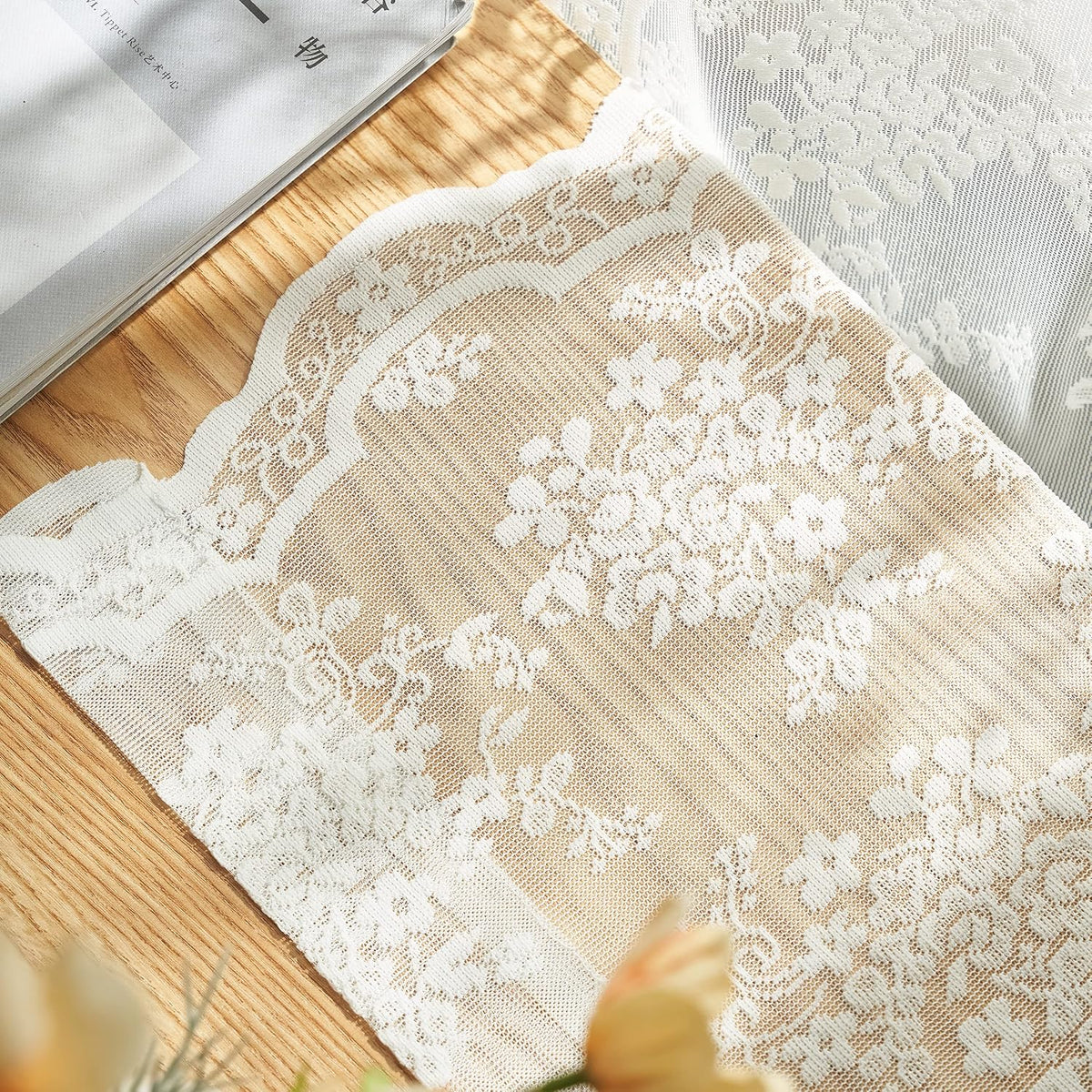 YJ YANJUN Vintage Lace Curtains 84 Inches Long-Victorian Floral Pattern Ivory Sheer Curtain Panels for Living Room Bedroom French Door, Light Filtering Drapes, 2 Panels 52W x 84L Cream