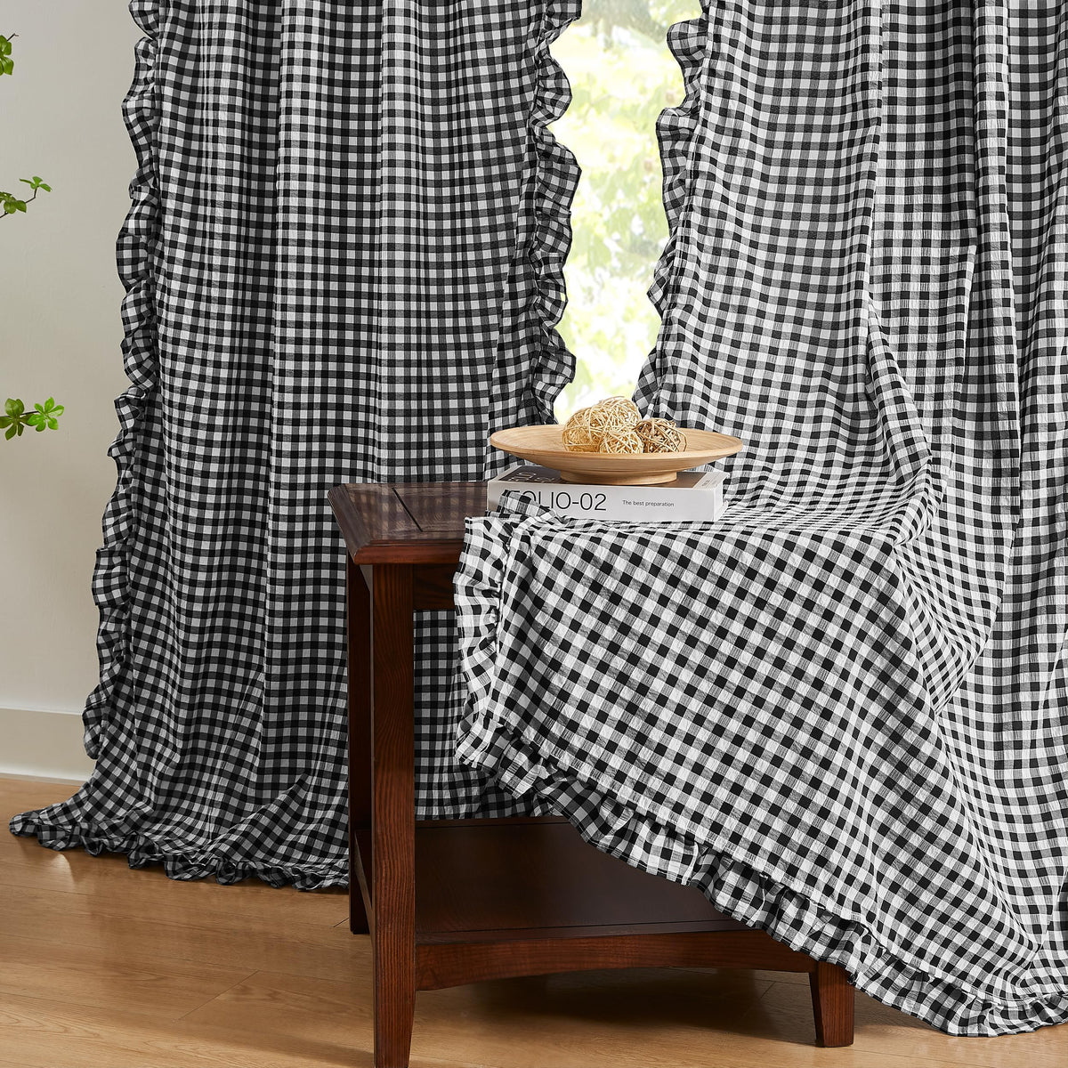 ZJDECOR Brown White Buffalo Plaid Curtains 84 Inches Long for Bedroom