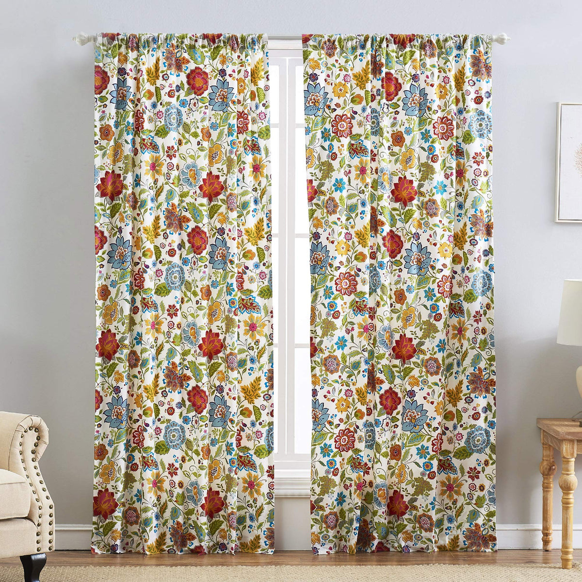 Greenland Home Astoria Semi-Sheer Curtain Panels, Set of 2, Lined, with Tiebacks, 95 L x 42 W (x2), White