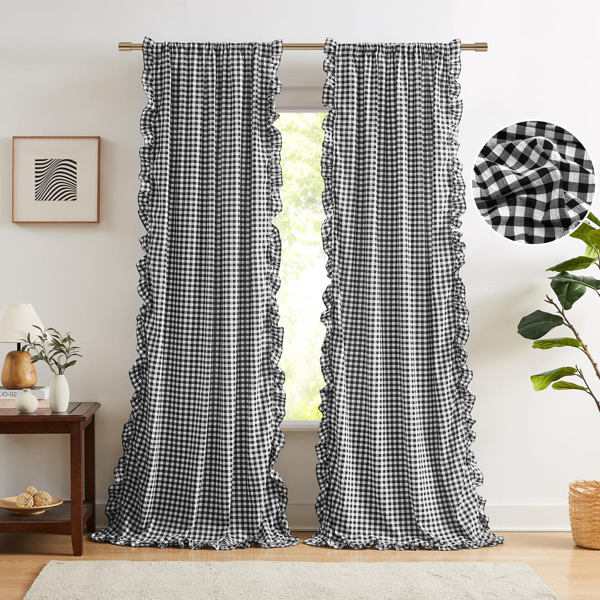 ZJDECOR Brown White Buffalo Plaid Curtains 84 Inches Long for Bedroom