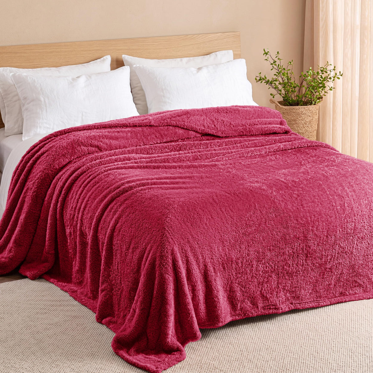 Exclusivo Mezcla Fuzzy Large Fleece Throw Blanket for Couch, Dusty Pink