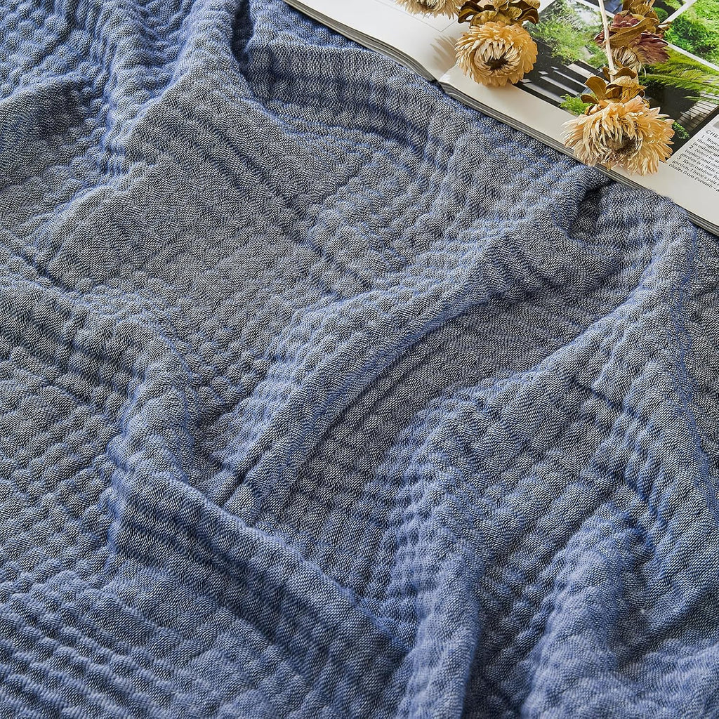 EMME Muslin Cotton Blanket Adults Heather Navy Throw XL 50"x70"