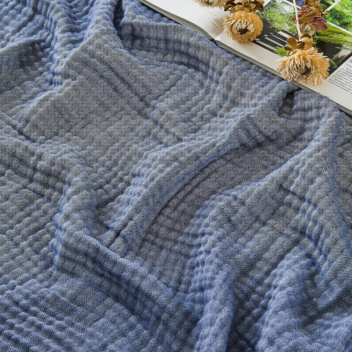 EMME Muslin Cotton Blanket Adults Heather Navy Throw XL 50"x70"