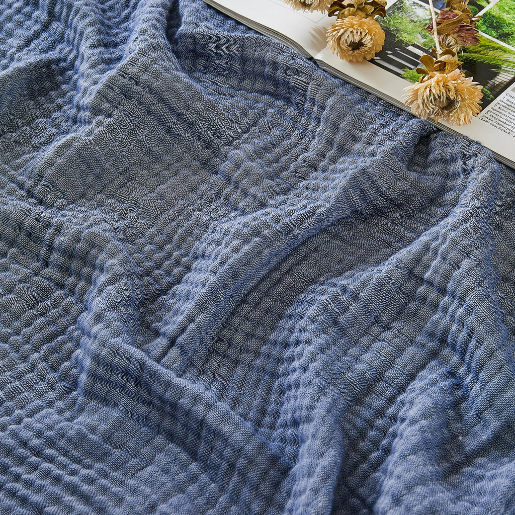 EMME Muslin Cotton Blanket Adults Heather Navy Throw XL 50"x70"