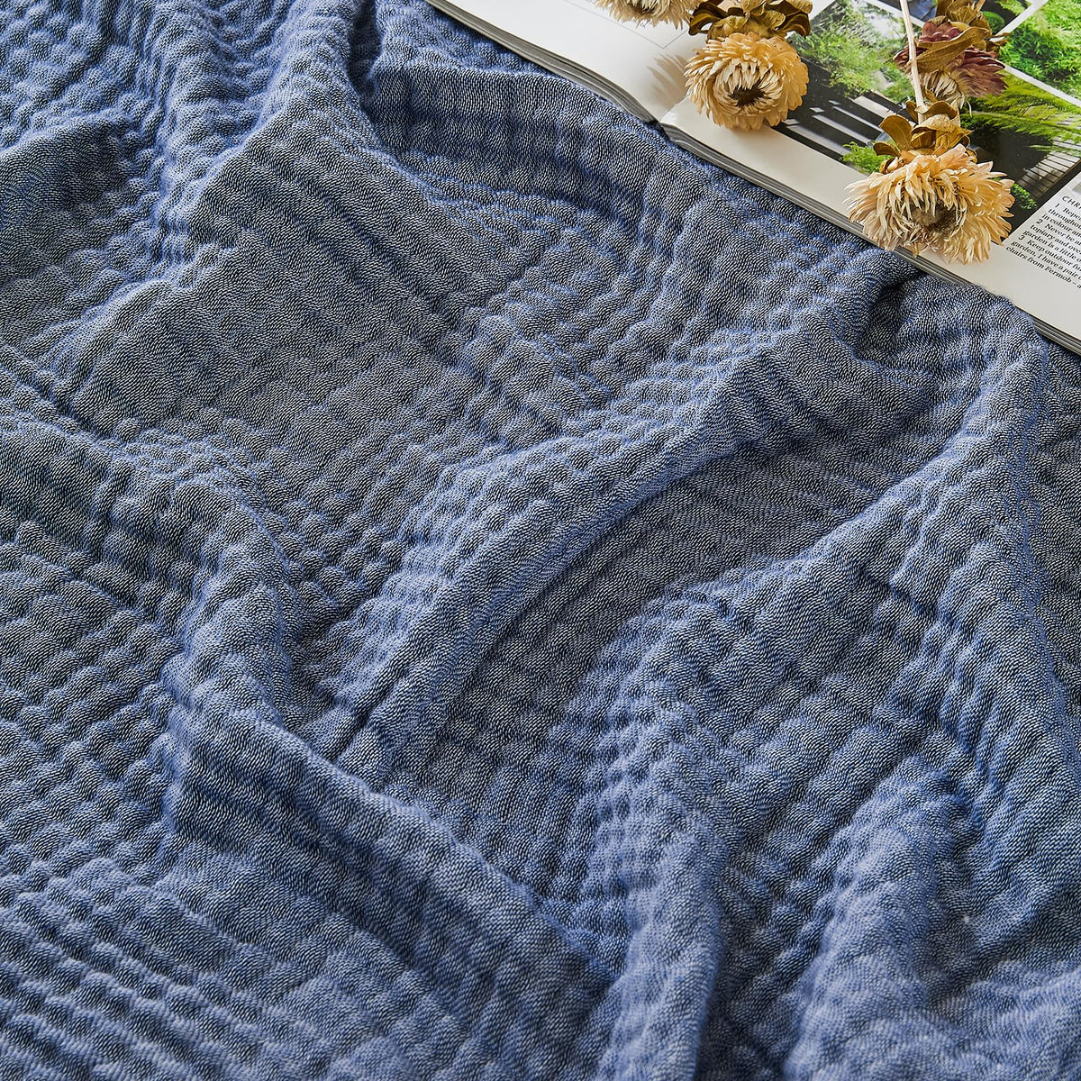 EMME Muslin Cotton Blanket Adults Heather Navy Throw XL 50"x70"