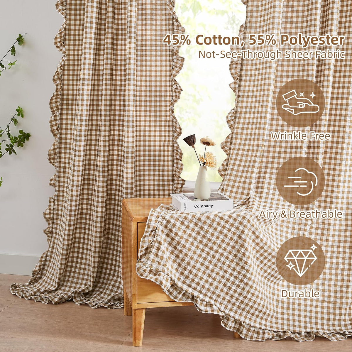 ZJDECOR Brown White Buffalo Plaid Curtains 84 Inches Long for Bedroom