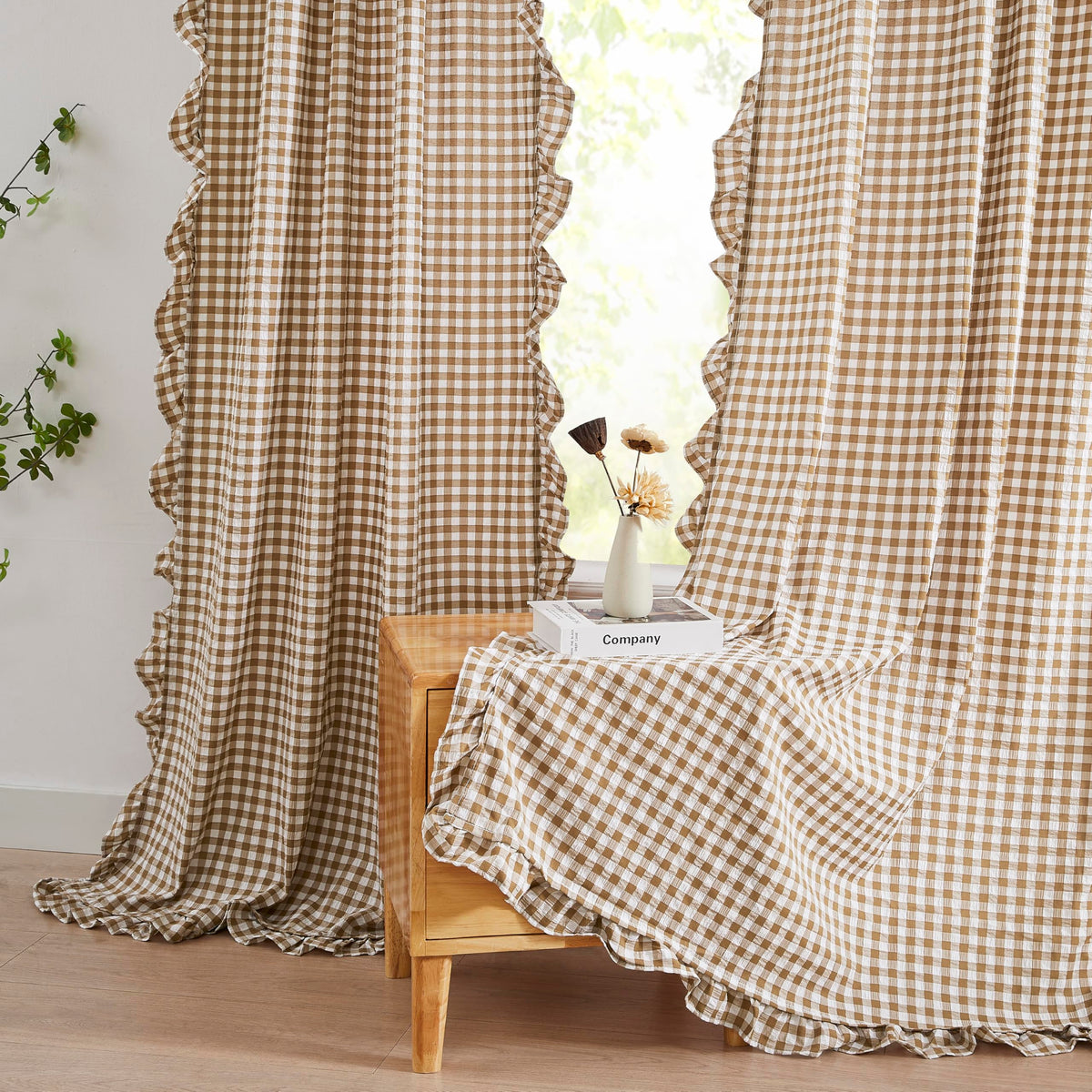 ZJDECOR Brown White Buffalo Plaid Curtains 84 Inches Long for Bedroom