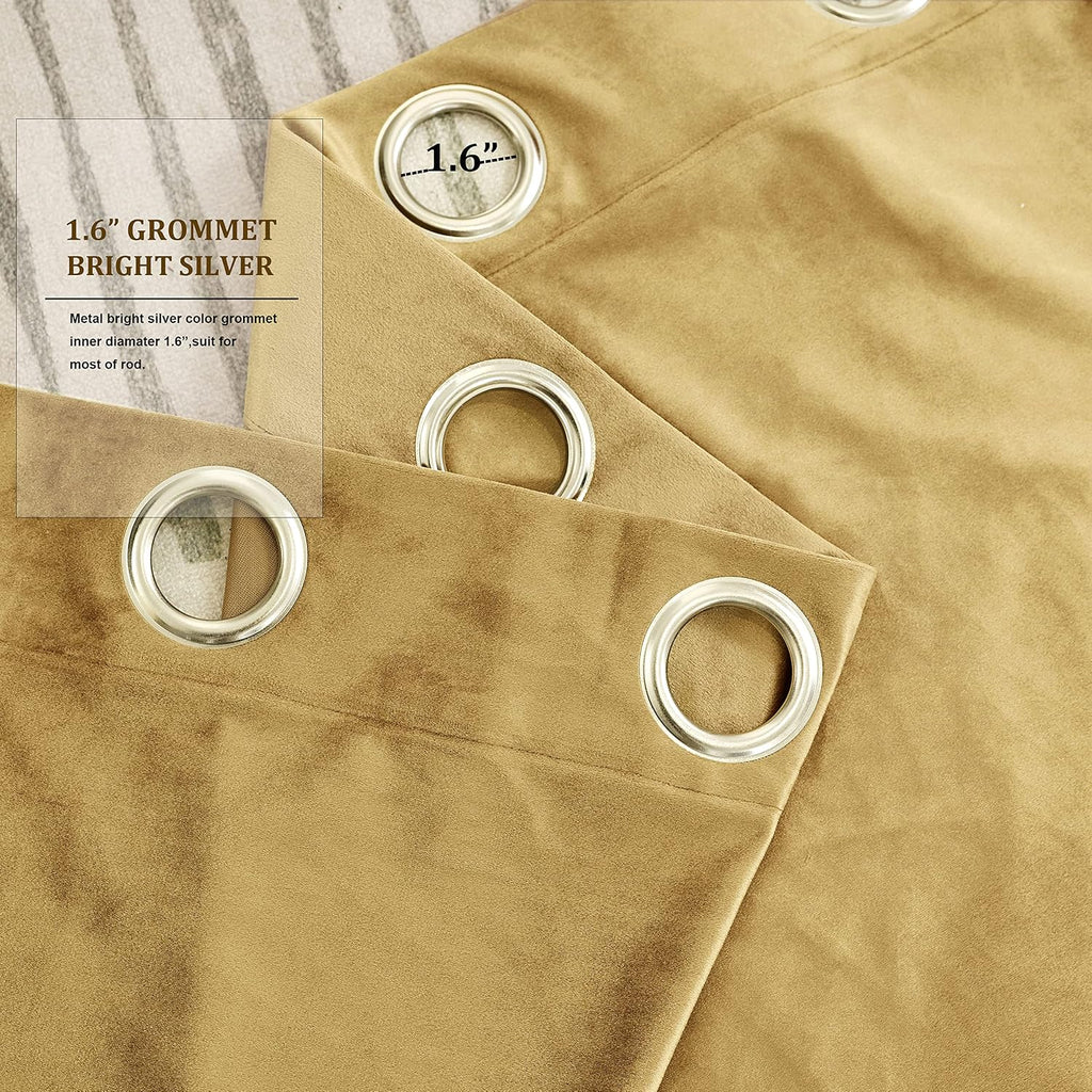 BULBUL Velvet Gold Grommet Blackout Curtains 84 inch Length for Living Room